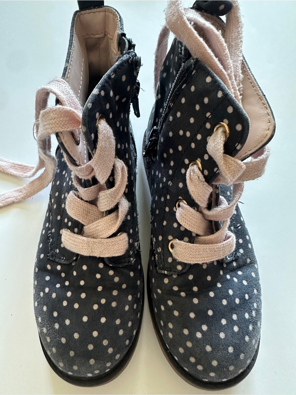 Cat & Jack Navy Polka Dot Boots with Pink Laces